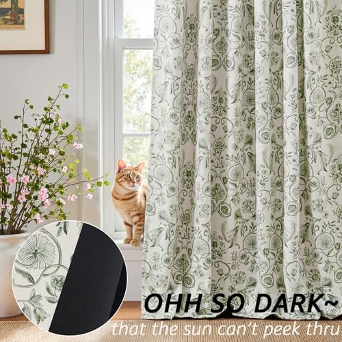 jinchan Green Floral Blackout Curtains 84 Inch Farmhouse Back Tab 2 Panels - Image 3