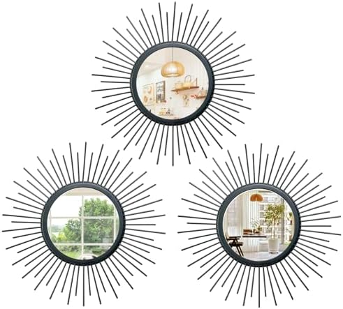 3 Set Sunburst Round Mirrors for Wall Decor Bedroom Bathroom by Cityelf