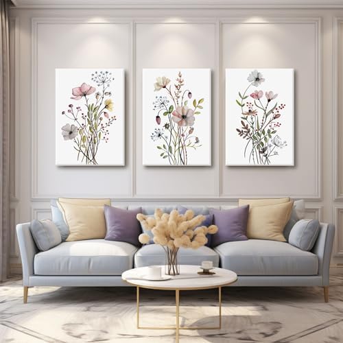 Bwodke Pink Floral Canvas Wall Art Set of 3, 16x24 inch - Image 7