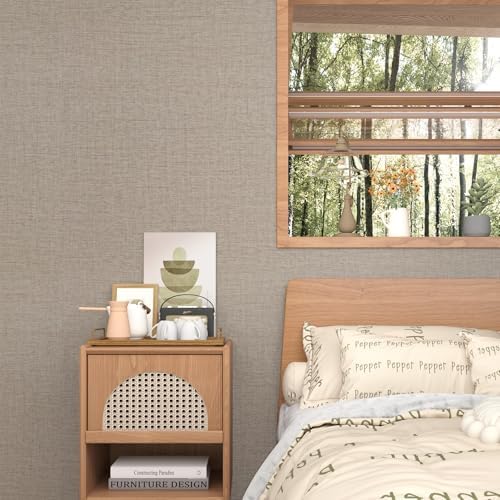 Taupe Grasscloth Peel and Stick Wallpaper Linen Vinyl 15.7"x472" - Image 2