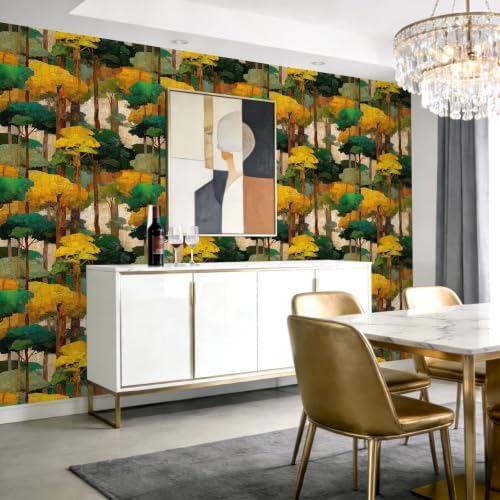 Modern Abstract Tree Peel and Stick Wallpaper, Oil Painting Forest Decor - Image 2