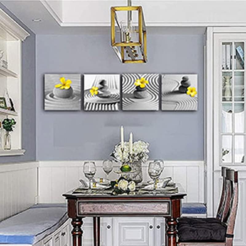 Yxbhhym Yellow Gray Wall Art Black White Zen Wall Art Floral Wall Pictures - Image 3