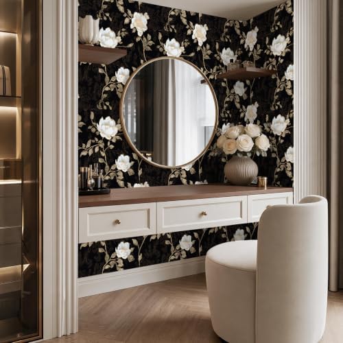 Laatse Vintage Dark Black Golden Floral Wallpaper Peel and Stick 17.5"x787" - Image 7
