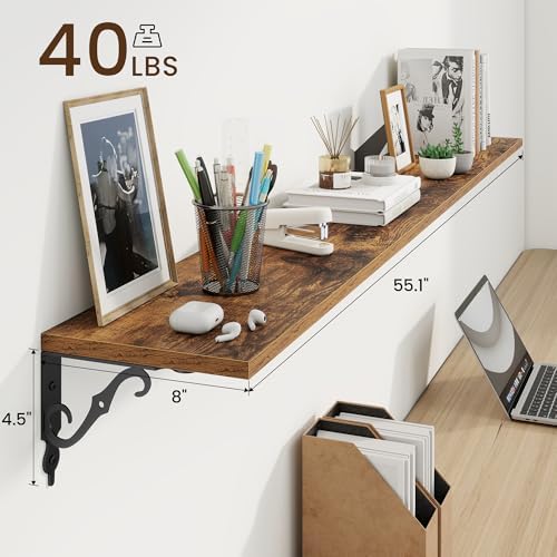 RICHFOCUS Floating Shelves for Wall Decor, 55.1W x 8D Shelf Set of 2, 8 Inch - Image 3