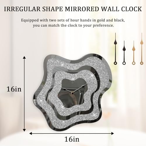 Silver Irregular Mirror Glass Wall Clock Crush Diamond Mirrored Wall Clock - Image 5
