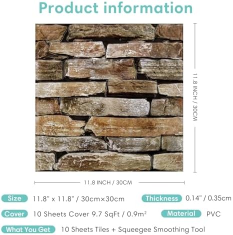 Commomy 3D Faux Stone Wall Panels Peel and Stick 10 Pcs 11.8" x 11.8" - Image 6