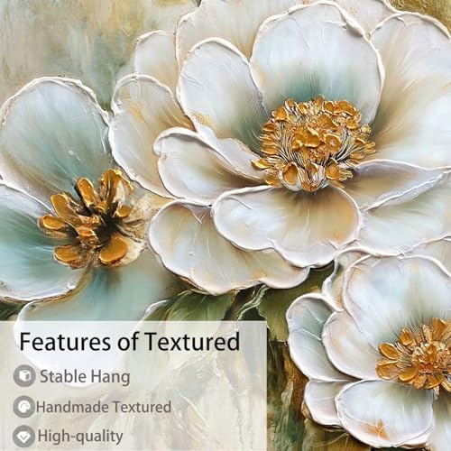 Arjun Flower Wall Art Canvas Vintage Textured Floral Framed Large 40"x20" - Image 3