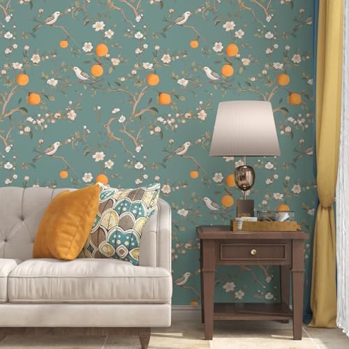 Laatse Vintage Green Bird Floral Wallpaper Peel and Stick 17.5"x393" - Image 6
