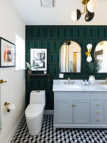 Safiyya Geometric Peel and Stick Wallpaper Gold and Dark Teal Contact Paper - Image 5