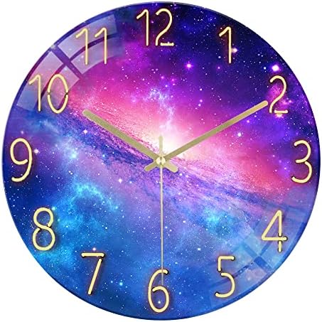 Lafocuse 12 Inch Glass Galaxy Purple Wall Clocks Battery Operated Space by VisiteLafocuse