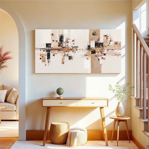 YISXINOAG Beige Abstract Wall Art Industrial Geometric Painting 20"X40" - Image 5