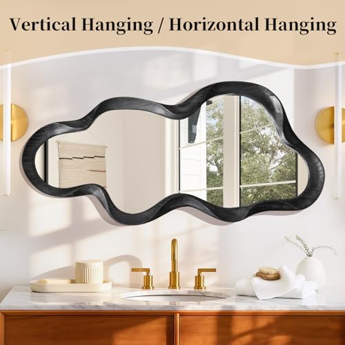 Irregular Wooden Fram Wall Mirror Modern Asymmetrical Cloud Hanging Mirror - Image 5