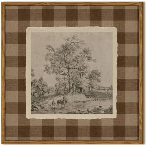 VIYYIEA Vintage Square Framed Wall Art, Retro Sketch Landscape Home Decor by VIYYIEAART