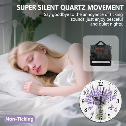 peacoblue Lavender Butterfly Wall Clocks Battery Operated - Image 4