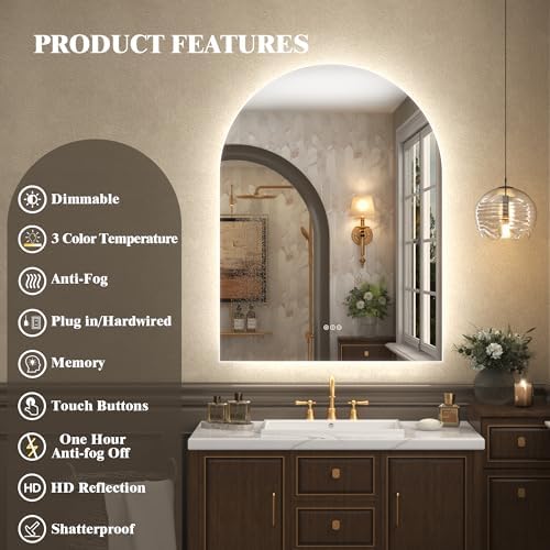 24x36 Inch Backlit Arched LED Mirror - Image 2