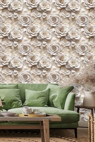 Peel and Stick Wallpaper Beige Rose Floral Feature - Image 5