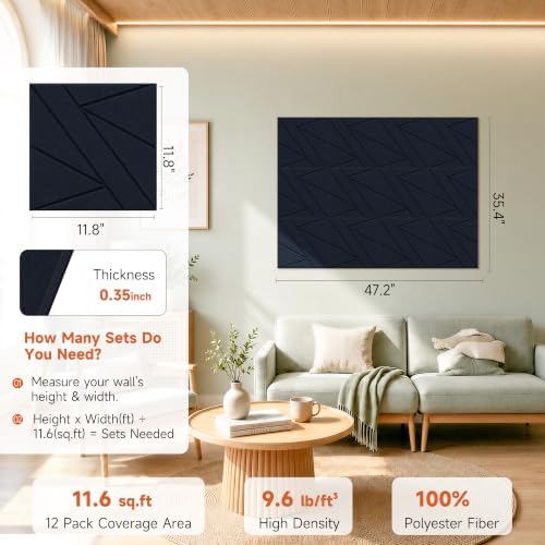 Acoustic Panels with Self Adhesive, 11.8”x11.8”, 12 Pack - Image 2