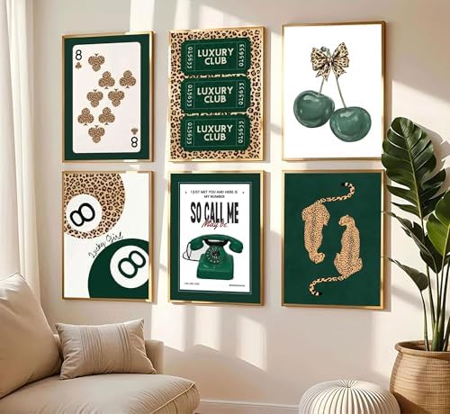 HHB 6Pcs Trendy Green Leopard Canvas Wall Art Unframed 8x10in - Image 2