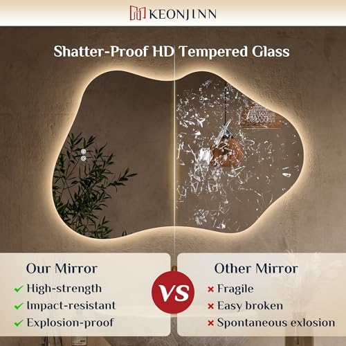 Keonjinn 24" x 36" Asymmetrical Backlit Bathroom Mirror, HD Tempered Glass - Image 5