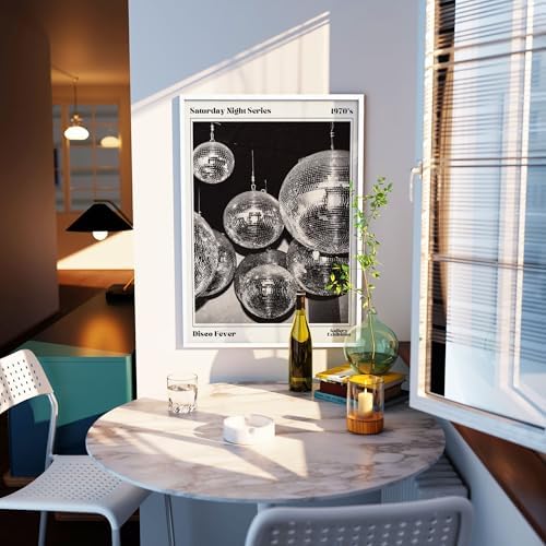 70s Disco Ball Wall Art 8x12in White Framed Vintage Black and White Newspaper - Image 3
