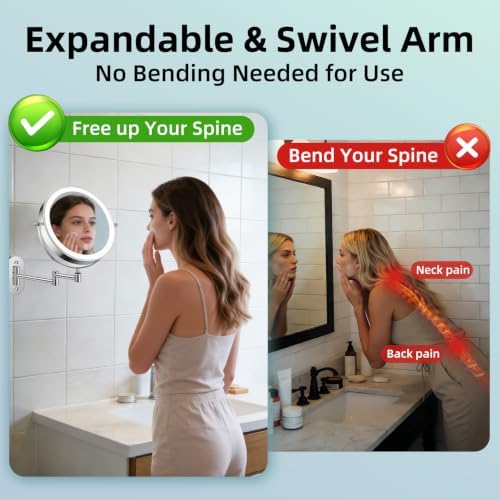 FUNTOUCH 5000mAh Rechargeable Wall Mounted Lighted Makeup Mirror 1X30X - Image 6