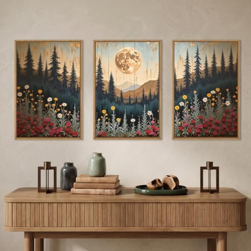 Vintage Moon Forest Framed Canvas Wall Art Set -16''x24''x3 - Image 3