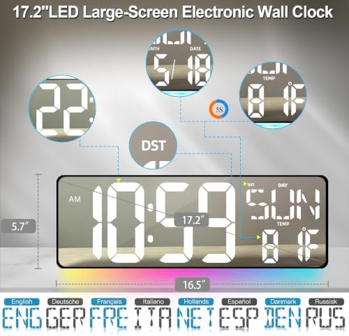 TXL 17.2-Inch Large Mirror Digital Wall Clock - Image 2