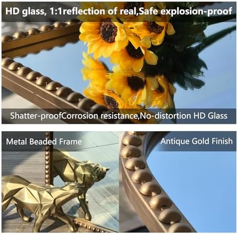 Arched Gold Wall Mirror Antique Beaded Frame Bathroom Wall Mirror Baroque - Image 4