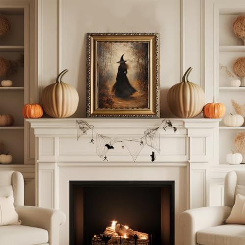uniro Vintage Gold Framed Wall Art, Vintage Dark Forest Witch Halloween Painting - Image 2