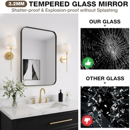 22"x30" Matte Black Rectangle Vanity Bathroom Mirror - Image 3