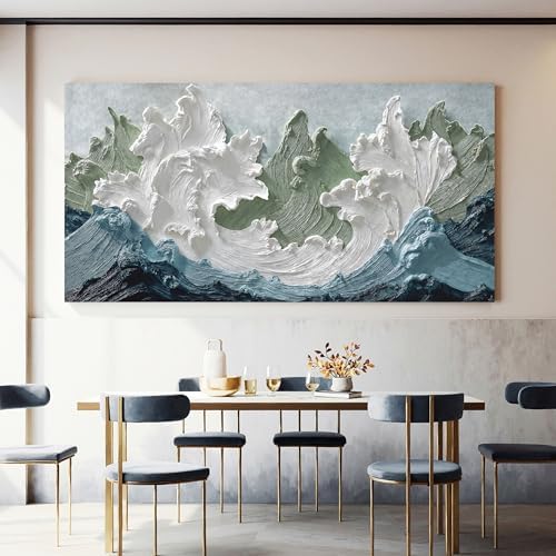 YISXINOAG White Green Ocean Wall Art Minimalist Coastal Painting 29"X58" - Image 3