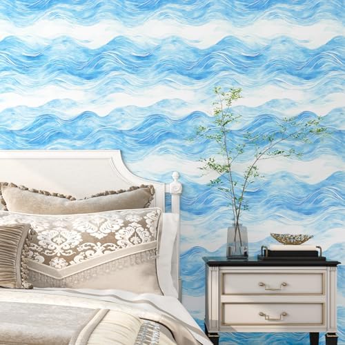 Watercolor Waves Blue Ombre Peel and Stick Wallpaper 17.5" x 118" - Image 2