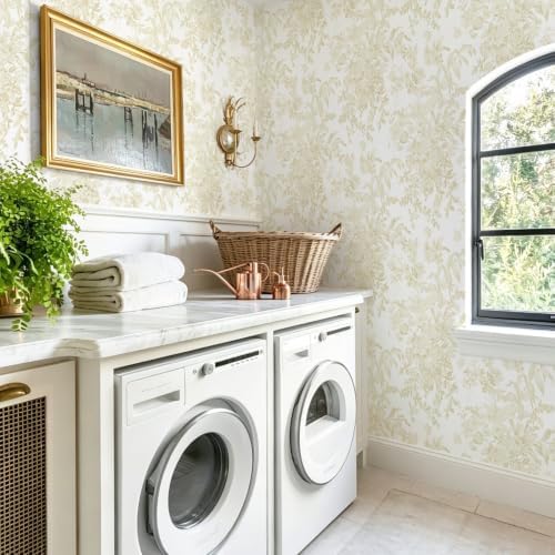 Heroad Floral Peel and Stick Wallpaper Boho Beige Contact Paper Toile Leaf Wall - Image 4