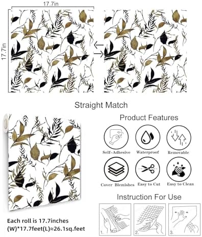 Black and Brown Leaf Peel and Stick Wallpaper 17.7in x 213in - Image 3