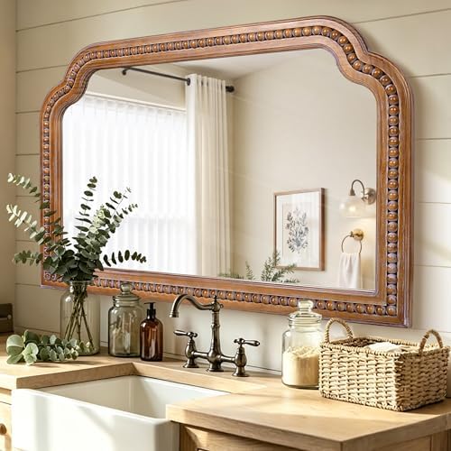 36x24 Inch Farmhouse Arch Wall Mirror Wood Beaded Framed - Image 5