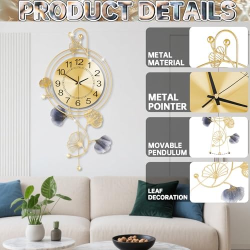 Large Wall Clock for Living Room, Modern Silent Non-Ticking Metal Wall Clocks - Image 2