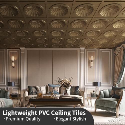 Art3dwallpanels Ceiling Tiles, 24 x 24 Inch, Antique Gold, 12 Pack - Image 4