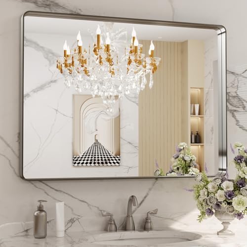 LOAAO 40X32 Inch Brushed Nickel Bathroom Mirror by LOAAO