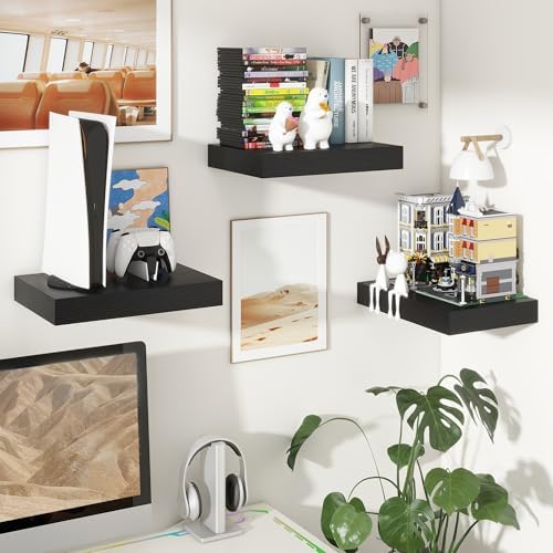 FLYJOE 12 Inch Deep Floating Shelves, 16 Inch Black Wall Shelves Set of 2 - Image 2
