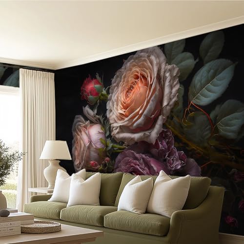 Black Large Rose Cluster Landscape Mural, Flower Peeling and pasting, - Image 3