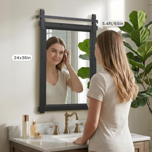 Besdomus Farmhouse Bathroom Vanity Mirror: 24"x36" Black Rustic Barn Door - Image 3