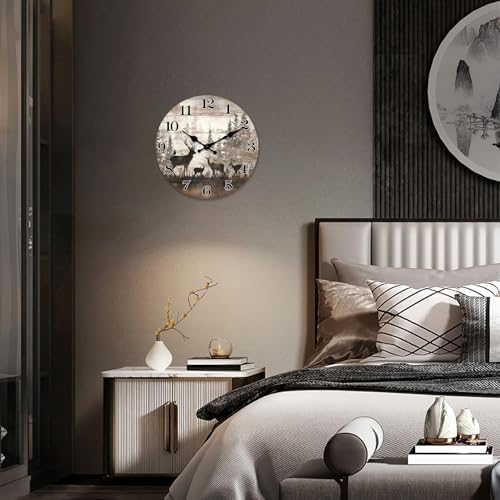 XNM Retro Deer Forest Wood Wall Clocks Battery Operated 20 Inch - Image 2