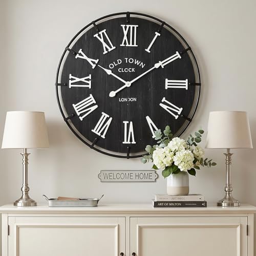 EMAX HOME 24 Inch Vintage London Style Wall Clock, Rustic Metal Frame, Silent by EMAXHOME