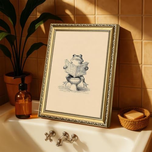 Funny Frog Bathroom Wall Art Vintage Frog on the Toilet Reading Newspaper Wall - Image 2