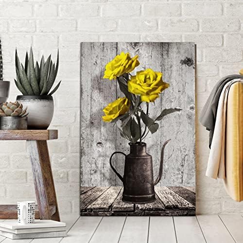 YPY Vintage Yellow Rose Canvas Wall Art, Bedroom Kitchen Farmhouse Artwork - Image 3