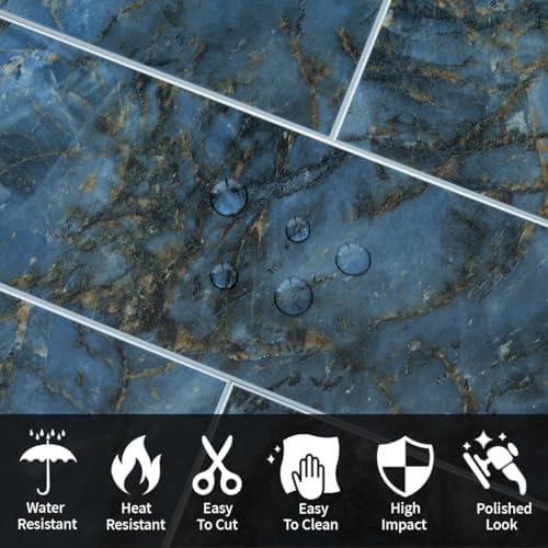 AULIGET 40-Piece Polished Blue Marble Peel and Stick Backsplash Wall Tiles - Image 4