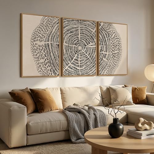 3 Piece Large Framed Neutral Tree Ring Wall Art - Image 5