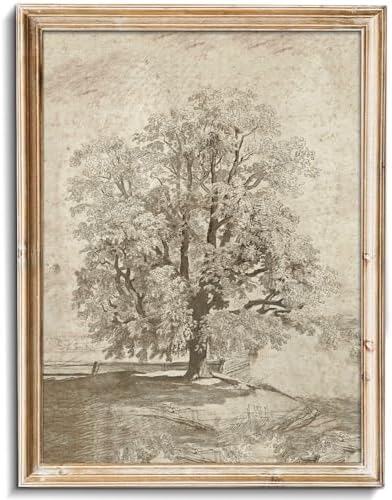 uniro Neutral Etching Vintage Tree Sketch Print, Tree Canvas Wall Art, Antique by uniro