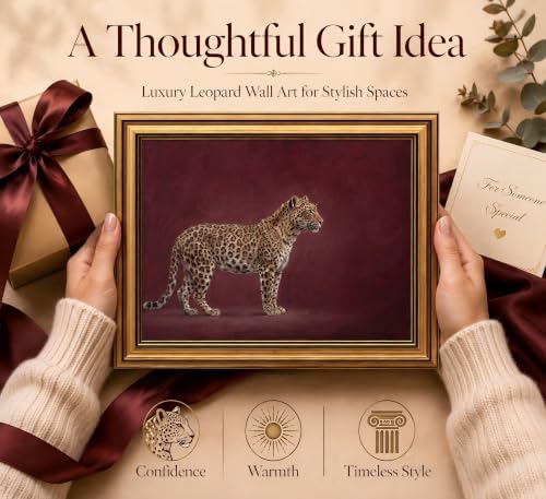Gold Framed 3D Textured Wall Art, Vintage Burgundy Cheetah Canvas Prints - Image 3
