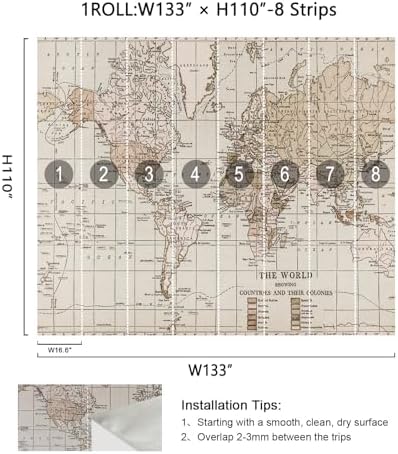 HueBurst Beige Vintage World Map Wall Mural Peel and Stick 133" W x 110" H - Image 2